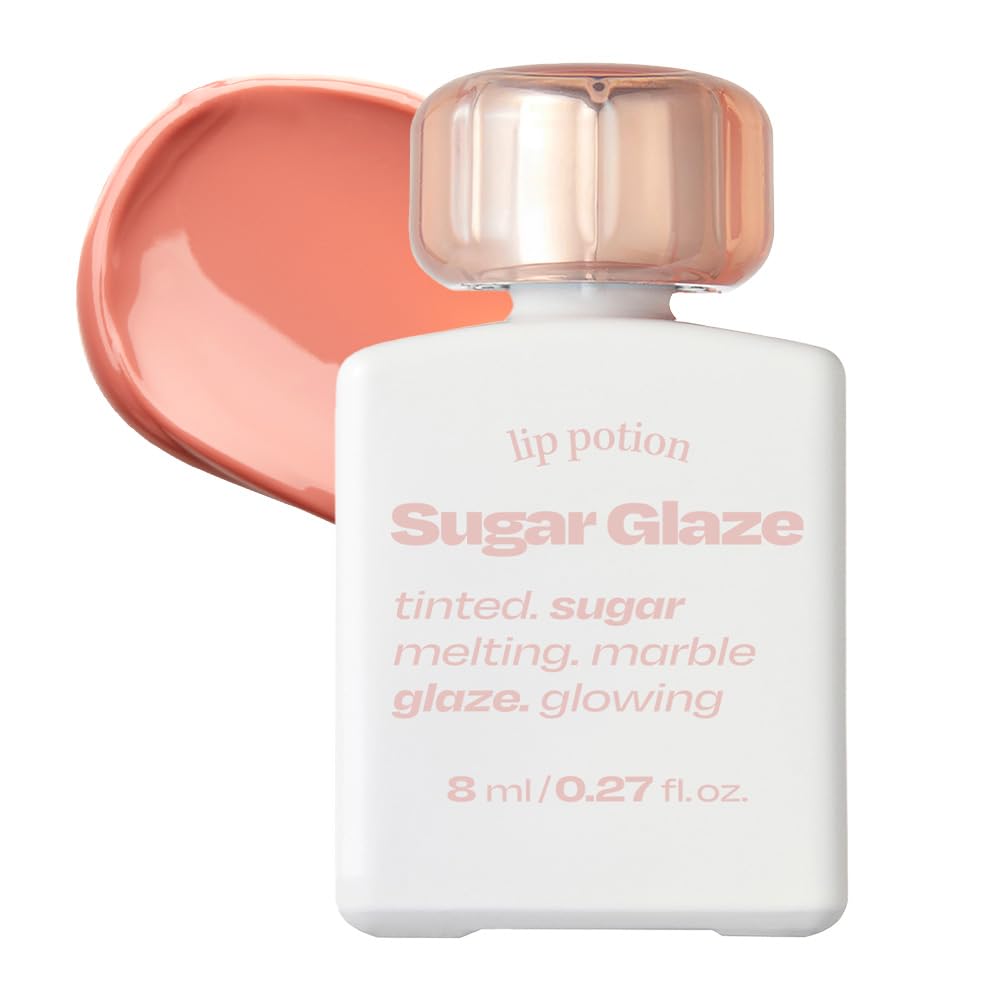 Lip Potion Sugar Glaze Tint | K-Beauty High-Shine & Long-Lasting Lip Tint | Hydrating, Non-Sticky Glossy Finish | 7 Shades | 0.3 Oz (No.2 Rose Ball)