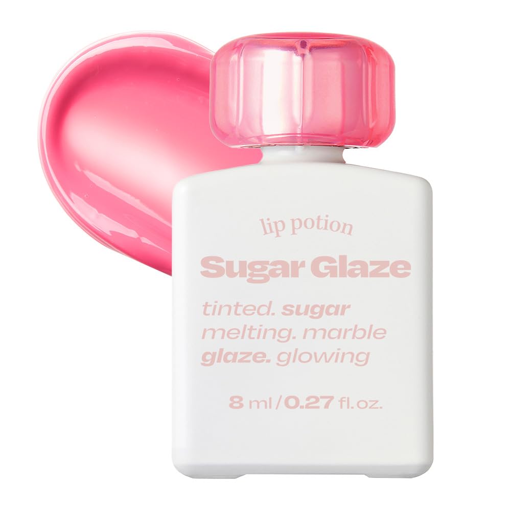 Lip Potion Sugar Glaze Tint | K-Beauty High-Shine & Long-Lasting Lip Tint | Hydrating, Non-Sticky Glossy Finish | 7 Shades | 0.3 Oz (No.2 Rose Ball)