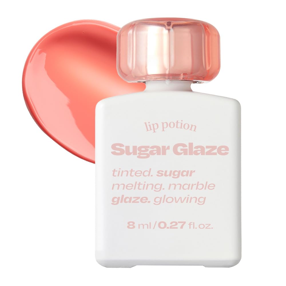 Lip Potion Sugar Glaze Tint | K-Beauty High-Shine & Long-Lasting Lip Tint | Hydrating, Non-Sticky Glossy Finish | 7 Shades | 0.3 Oz (No.2 Rose Ball)