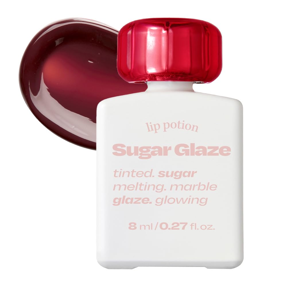 Lip Potion Sugar Glaze Tint | K-Beauty High-Shine & Long-Lasting Lip Tint | Hydrating, Non-Sticky Glossy Finish | 7 Shades | 0.3 Oz (No.2 Rose Ball)
