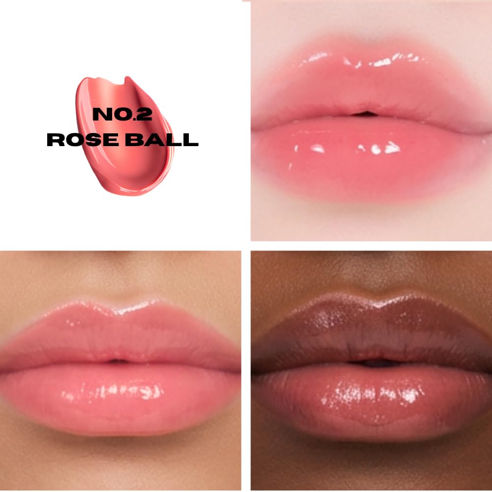 Lip Potion Sugar Glaze Tint | K-Beauty High-Shine & Long-Lasting Lip Tint | Hydrating, Non-Sticky Glossy Finish | 7 Shades | 0.3 Oz (No.2 Rose Ball)