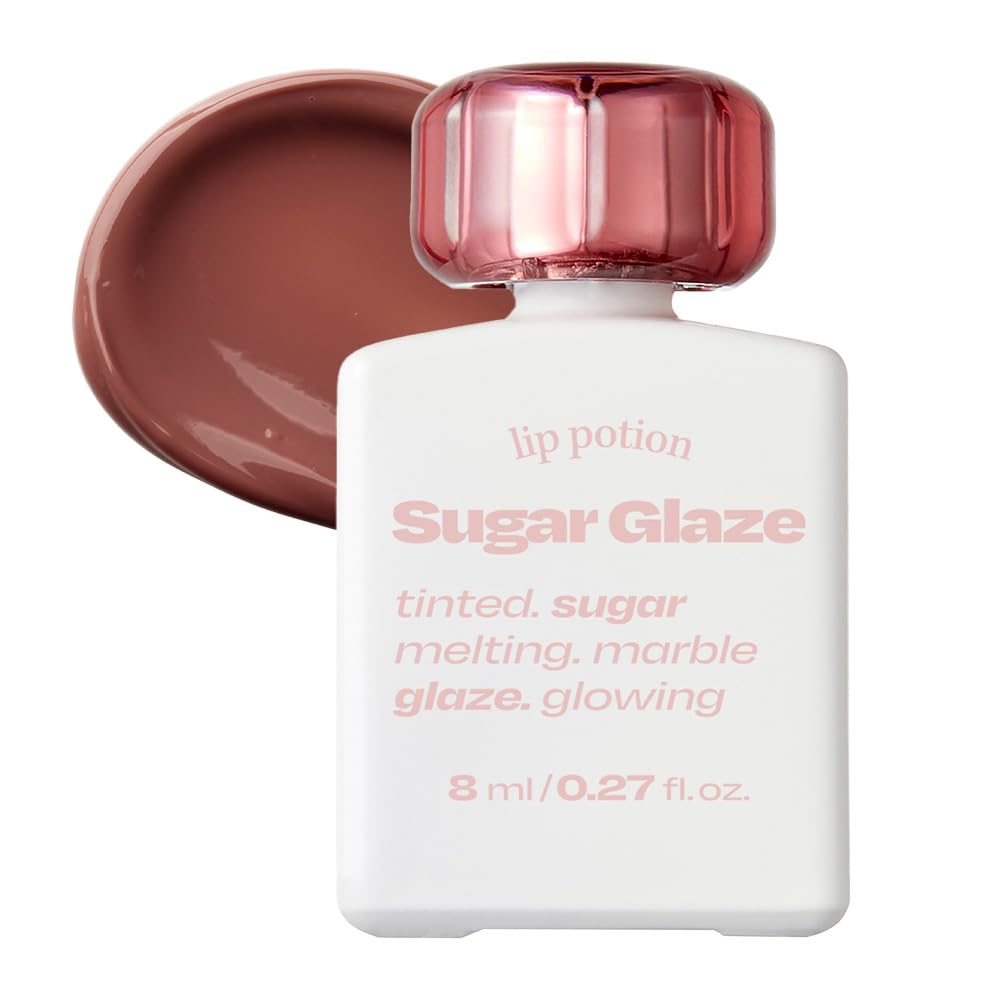 Lip Potion Sugar Glaze Tint | K-Beauty High-Shine & Long-Lasting Lip Tint | Hydrating, Non-Sticky Glossy Finish | 7 Shades | 0.3 Oz (No.2 Rose Ball)