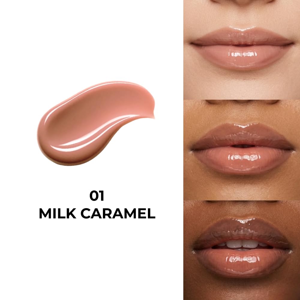 Lip Potion Caramel Glaze Tint | K-Beauty Full-Coverage High-Gloss Lip Tint | Syrupy Shine, Non-Sticky & Long-Lasting | 10 Shades (No.1 Milk Caramel)
