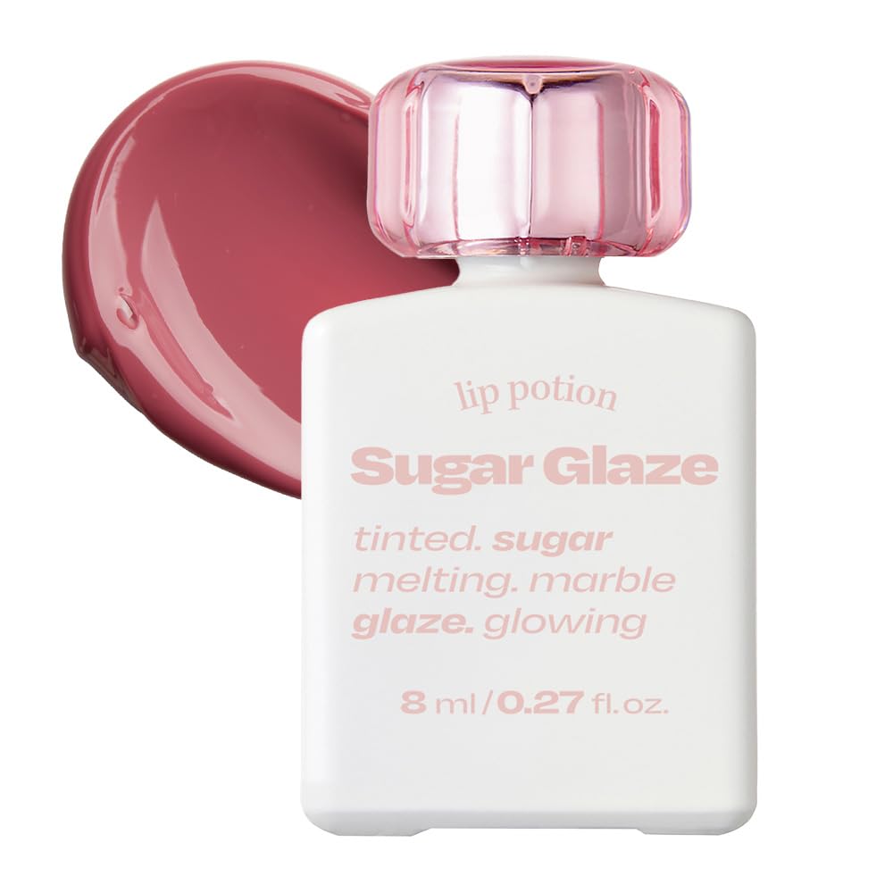 Lip Potion Sugar Glaze Tint | K-Beauty High-Shine & Long-Lasting Lip Tint | Hydrating, Non-Sticky Glossy Finish | 7 Shades | 0.3 Oz (No.2 Rose Ball)