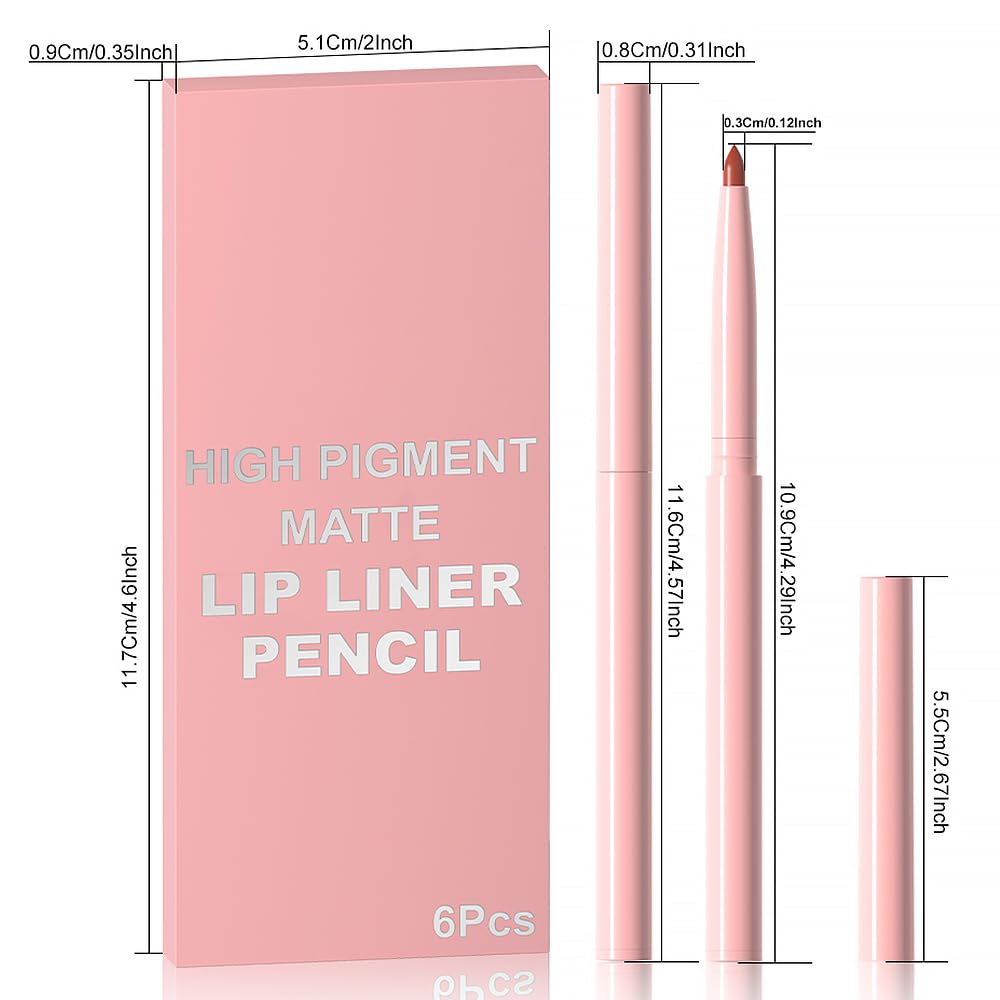 evpct 6Pcs Retractable Lip Liner Pencils Set Pack for Shaping & Sculpting Lips, Mauve Maroon Red Orange Nude Chocolate Dark Brown Plum Creamy Matte Gel Lip Liner Lipliners Pencil delineador de labios