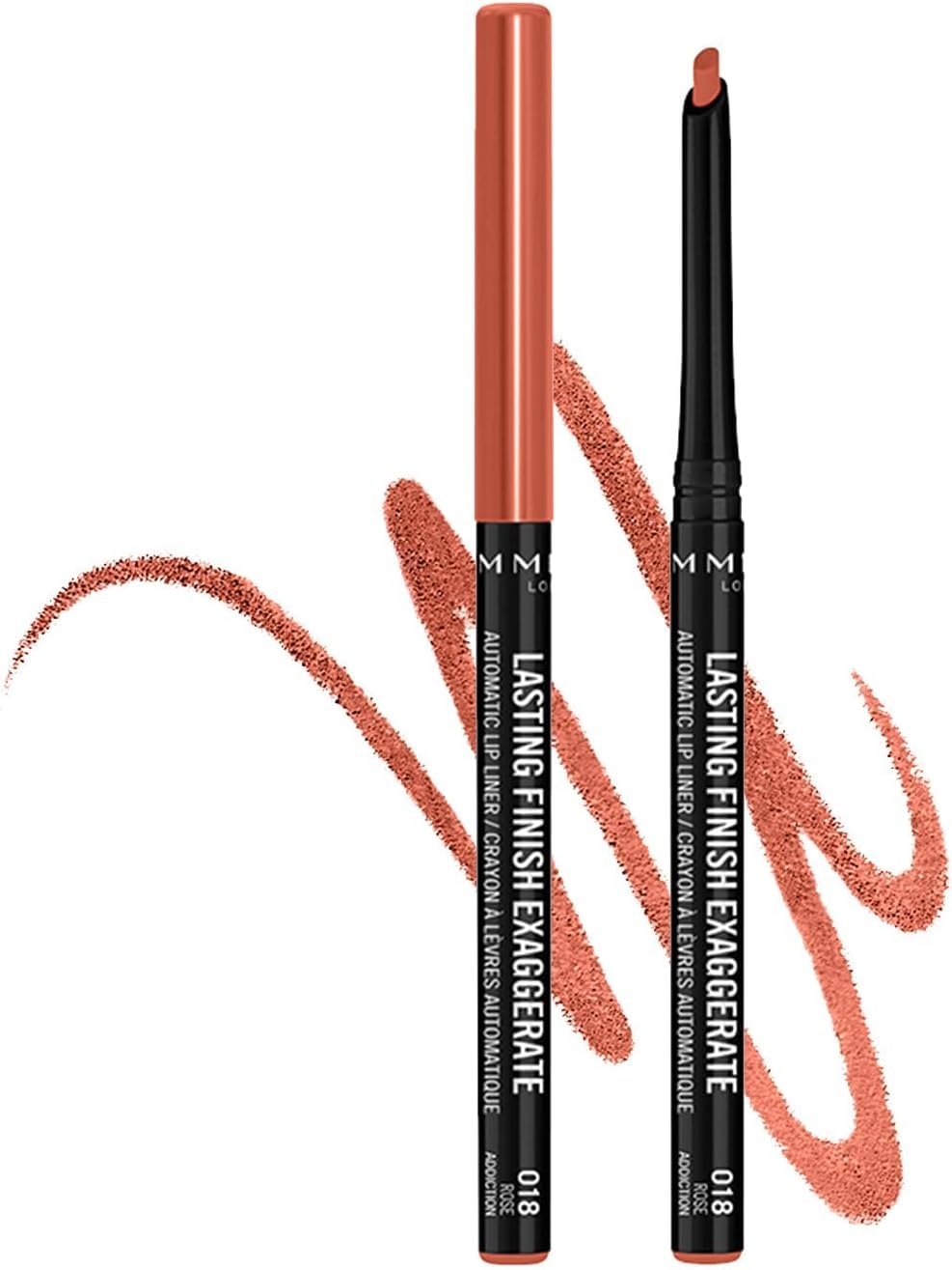 Rimmel Lasting Finish Exaggerate Automatic Lip Liner - Rich, Smooth Formula, Long Lasting - 018 Rose Addiction, .01oz