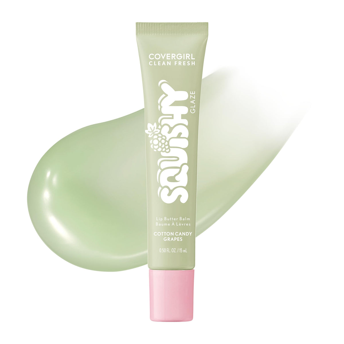 COVERGIRL Clean Fresh Squishy Glaze™ Lip Butter Balm, Flavored, Non-Sticky, with Vitamin E & Shea Butter – 180 Peach Gummies (Sheer Peach Pink)