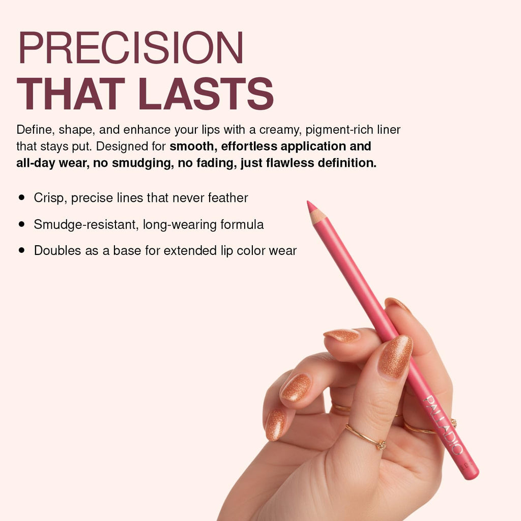 Palladio Lip Liner Pencil, Wooden, Firm yet Smooth, Contour and Line with Ease, Perfectly Outlined Lips, Comfortable, Hydrating, Moisturizing, Rich Pigmented Color, Long Lasting, Aubergine