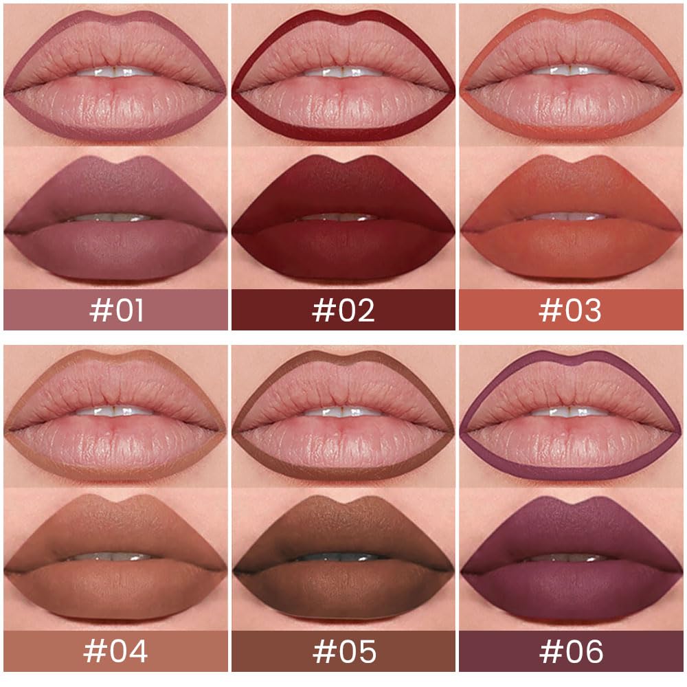 evpct 6Pcs Retractable Lip Liner Pencils Set Pack for Shaping & Sculpting Lips, Mauve Maroon Red Orange Nude Chocolate Dark Brown Plum Creamy Matte Gel Lip Liner Lipliners Pencil delineador de labios