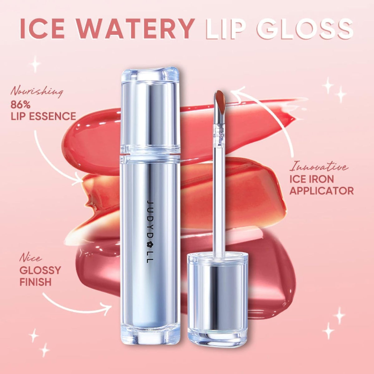 JUDYDOLL Ice Watery Lip Gloss, Moisturizing Liquid Lipstick with Hyaluronic Acid & Collagen,Long-lasting Mirror Lip Glazes with Iron Applicator(#10 Juiced Berry)