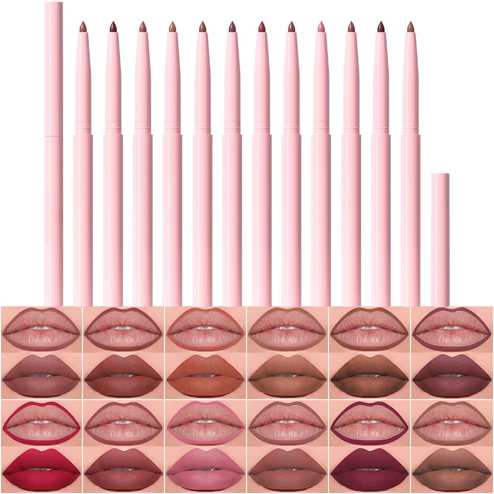 evpct 6Pcs Retractable Lip Liner Pencils Set Pack for Shaping & Sculpting Lips, Mauve Maroon Red Orange Nude Chocolate Dark Brown Plum Creamy Matte Gel Lip Liner Lipliners Pencil delineador de labios