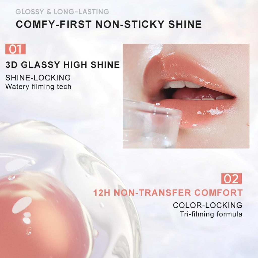 JUDYDOLL Ice Watery Lip Gloss, Moisturizing Liquid Lipstick with Hyaluronic Acid & Collagen,Long-lasting Mirror Lip Glazes with Iron Applicator(#10 Juiced Berry)