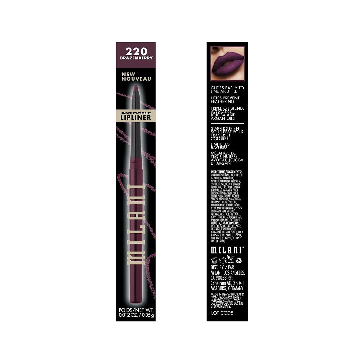 Milani Understatement Lip Liner Pencil - Retractable - Brazenberry