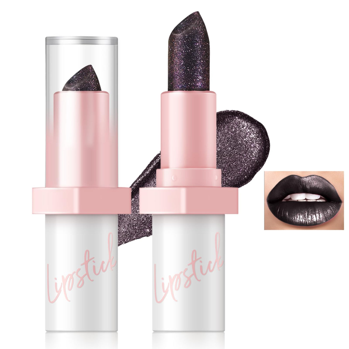HOSAILY Metallic Pink Frost Glitter Lipstick for Women, Long Lasting High Shine Diamond Creamy Nude Light Pink Lipstick Transfer Proof,Shimmer High Impact Full Coverage Non Stick Cup Lip Makeup#1