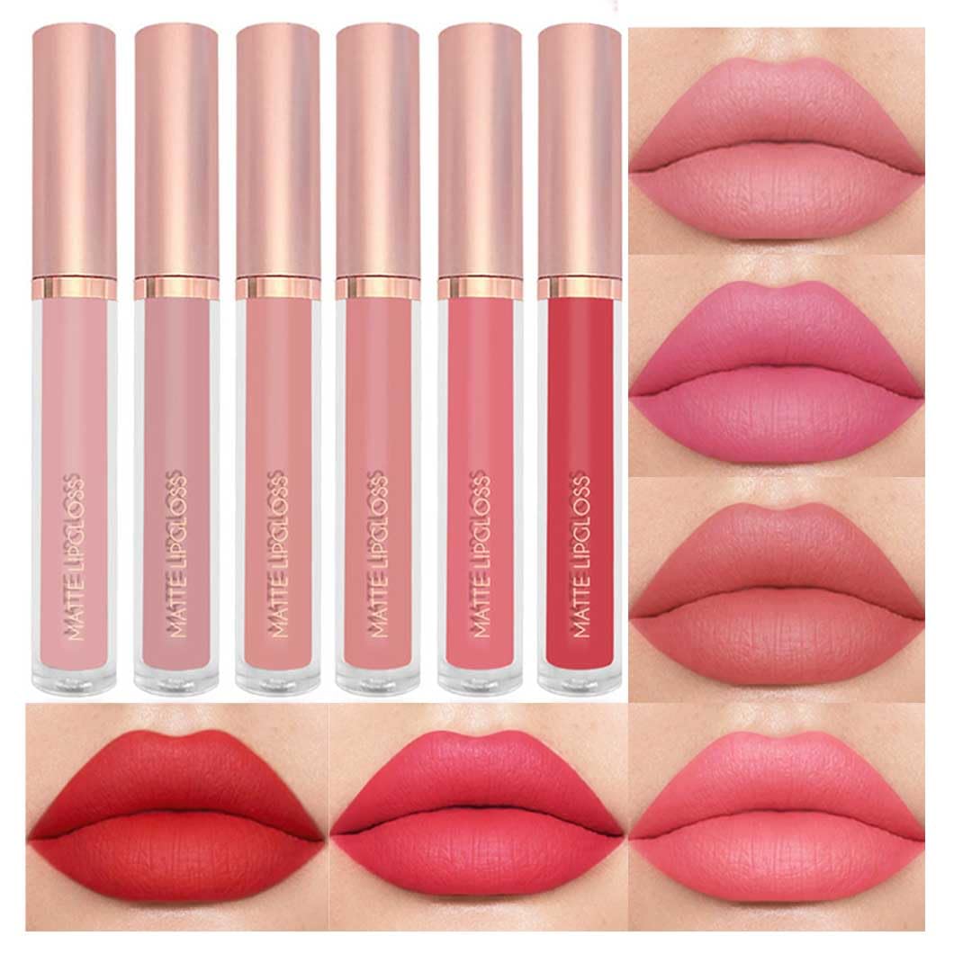 6Pcs Matte Liquid Lipstick Set, Waterproof Non Stick Cup Lip Gloss (Set A)