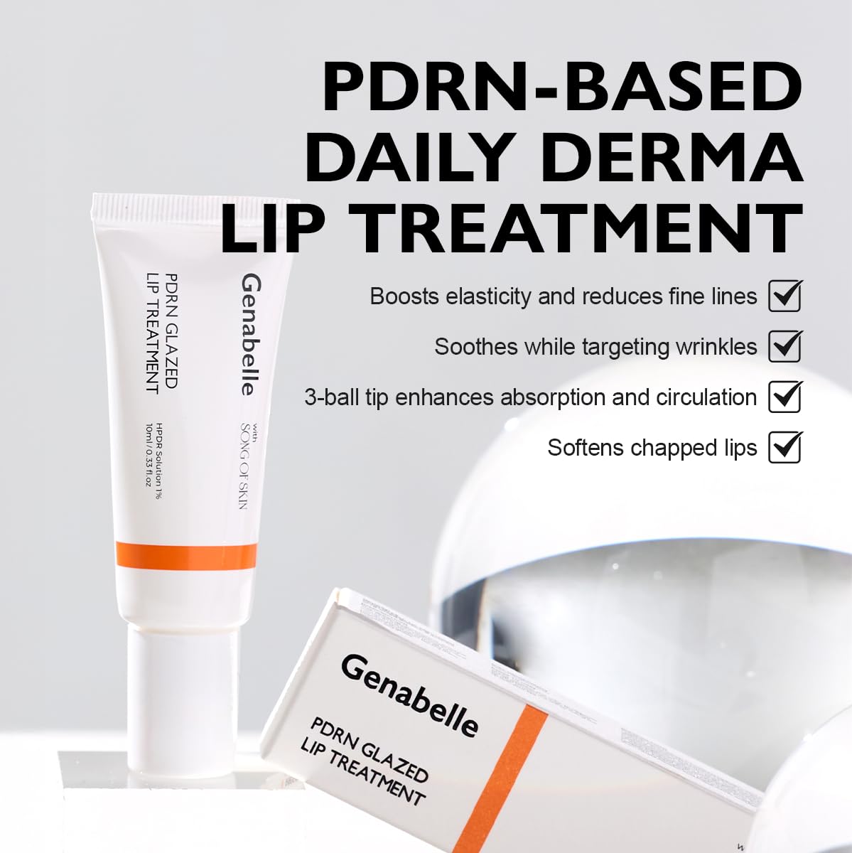 Genabelle PDRN Glazed Lip Treatment – Hydrating & Plumping Lip Balm with PDRN & Peptides for Soft, Glossy Lips – Intensive Lip Repair & Moisture Lock, Glass Skin, Korean Skincare - 0.33 fl oz