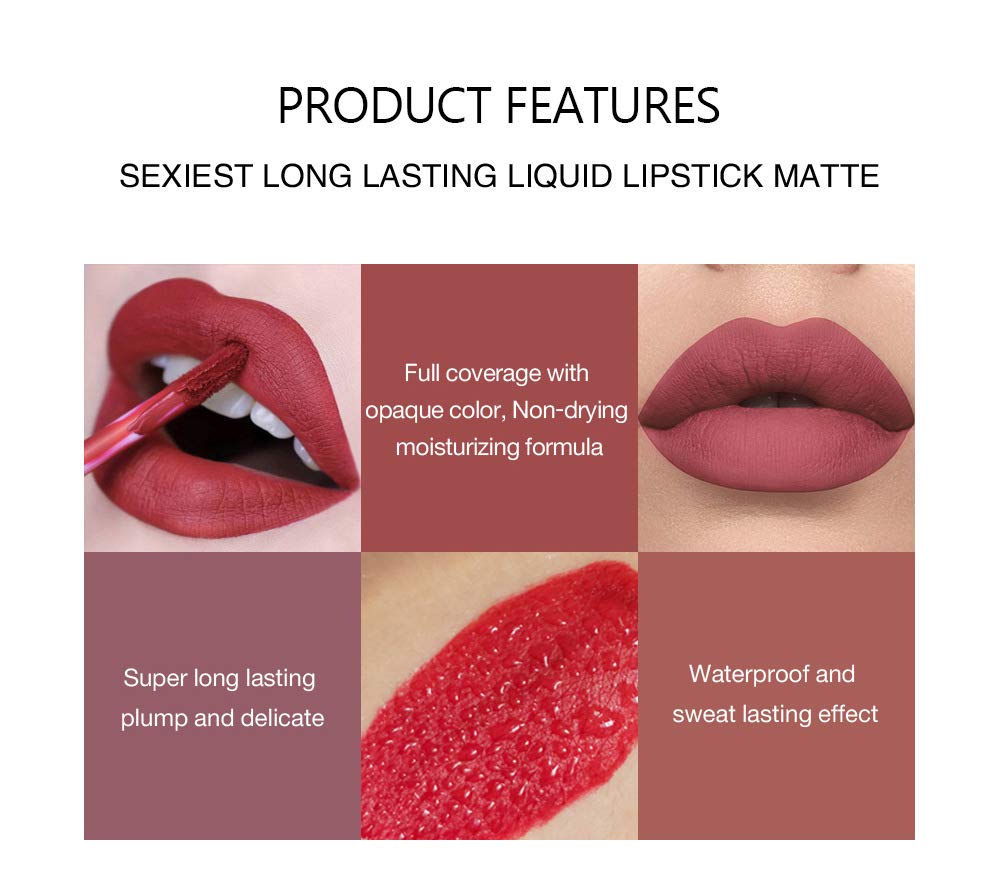 6Pcs Matte Liquid Lipstick Set, Waterproof Non Stick Cup Lip Gloss (Set A)