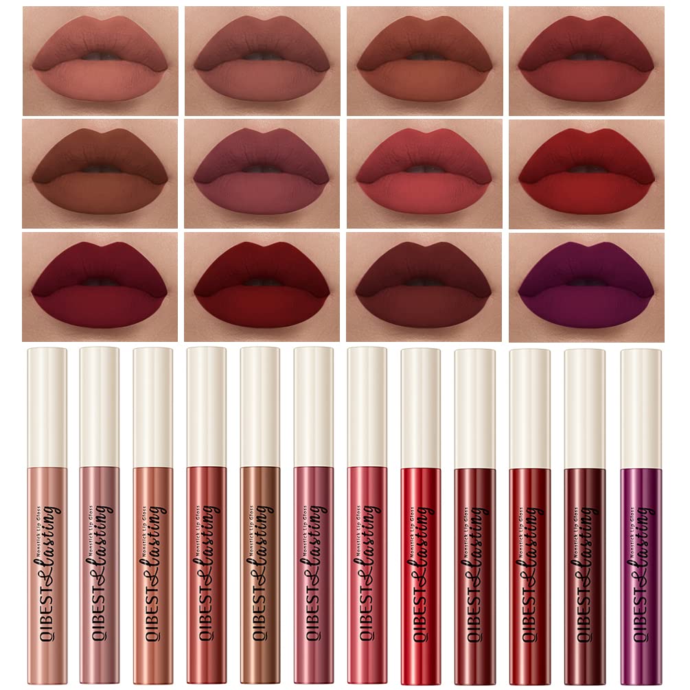 QiBest 12Pcs Creamy Lipstick Lip Liner Set, Pigmented Liner Pencils with Fine Tip for Shaping & Sculpting Lips, Matte Lipliner Lipsticvks Pack Makeup Gift Kit for Women & Girls, Long Lasting for 24hrs