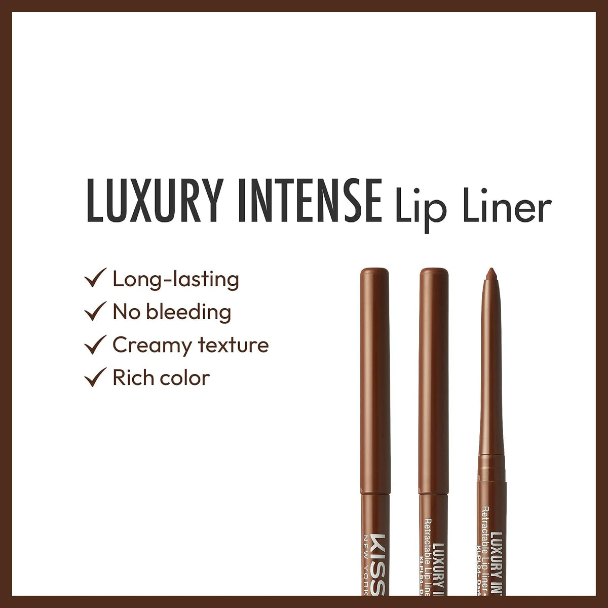 KISS NEW YORK Professional Lip Liner, Long-Lasting Luxury Intense Lipliner, Creamy Retractable Easy to Use Richly Pigmented Lip Liner Pencil 3 PCS (Dark Brown)
