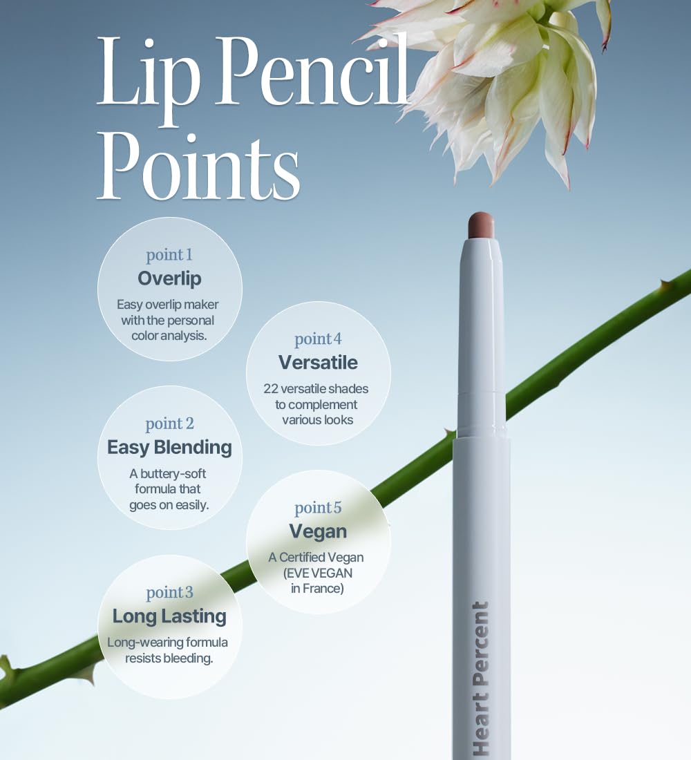 Heart Percent Dote On Mood Lip Liner Pencil, Long-Lasting Creamy Lip Crayon Smooth Lipliner Retractable Lipstick Overlip Line Color 0.8g, #20. Salmon Beige