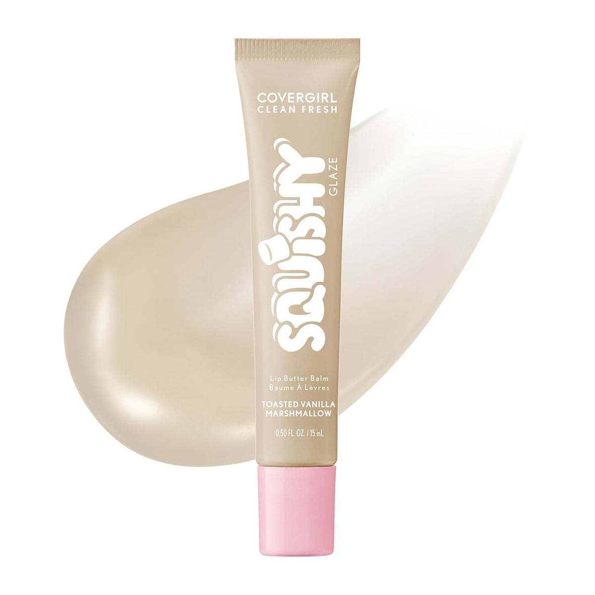 COVERGIRL Clean Fresh Squishy Glaze™ Lip Butter Balm, Flavored, Non-Sticky, with Vitamin E & Shea Butter – 140 Toasted Vanilla (Sheer Beige)