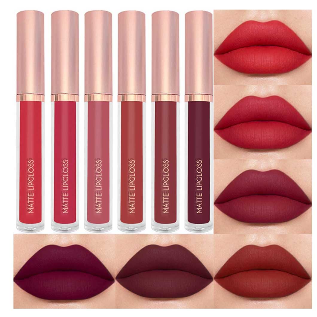 6Pcs Matte Liquid Lipstick Set, Waterproof Non Stick Cup Lip Gloss (Set A)