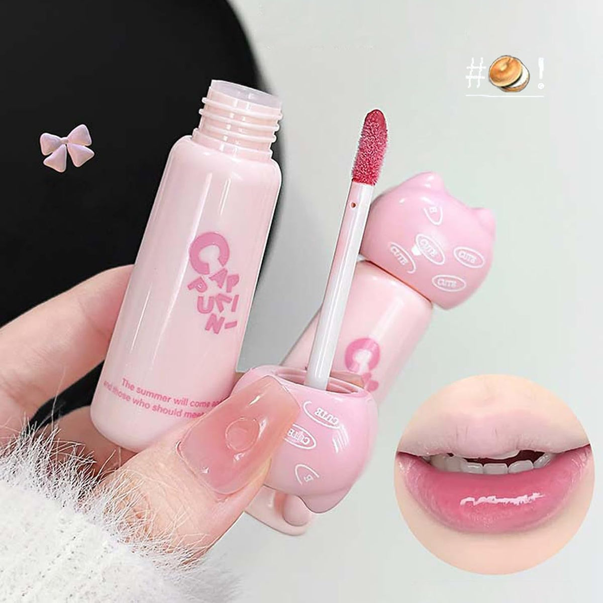 4PCS Cute Cat Jelly Lip Glaze Plumping Lip Gloss, Korean Lip Stain Long Lasting, Non-Sticky, Lip Tint Hydrating Natural Lipstick for Women
