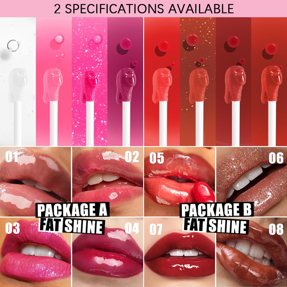 8 Colors Lip Oil Lip Glaze, Soft Brush Head Hydrating Lip Glow Oil,Shiny Transparent Lip Gloss Plumping,Long Lasting Nourishing Non-sticky Fresh Clear Smooth Lip Care (Set A＋B)