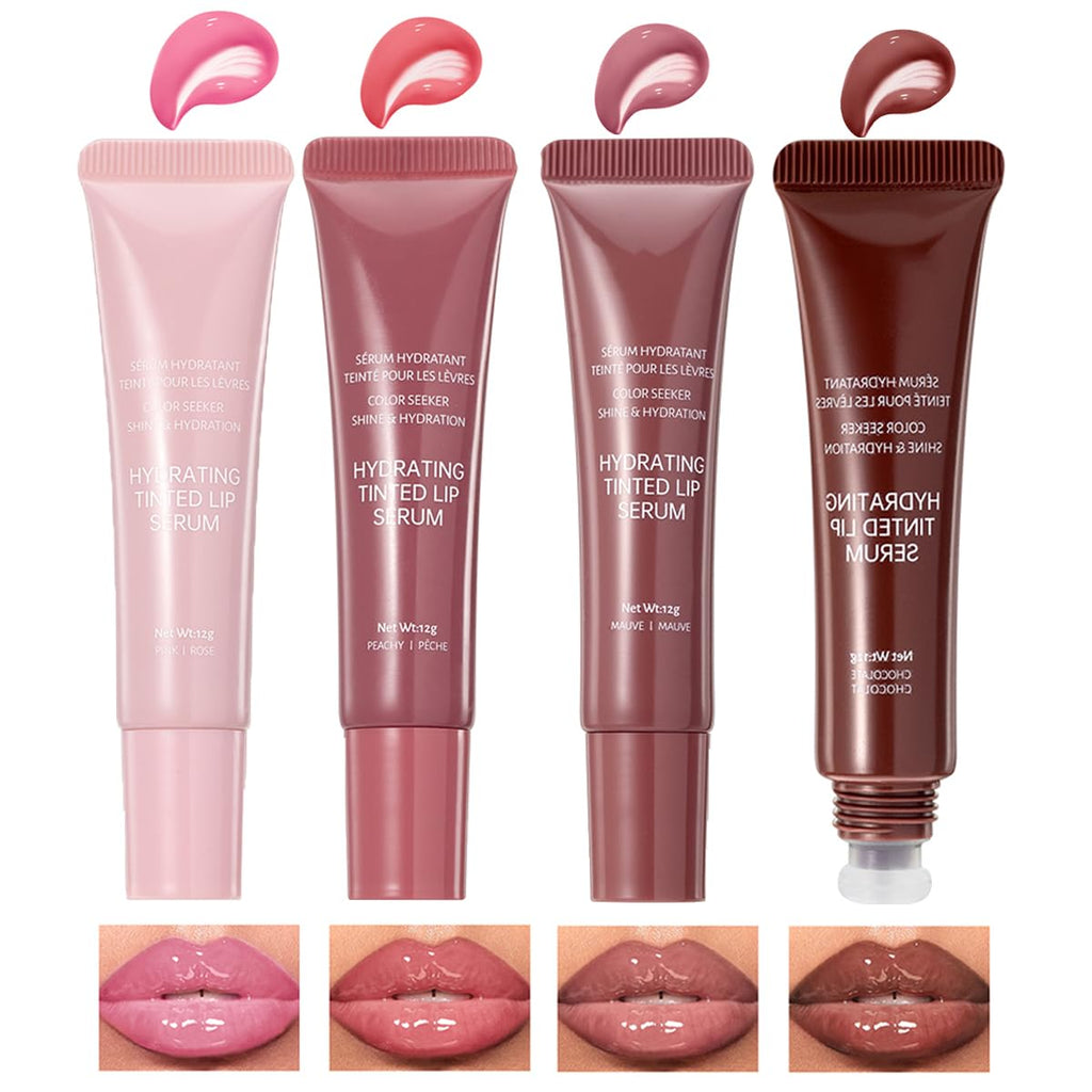 4 Colors Jelly Tinted Lip Serum Gloss Set for Women