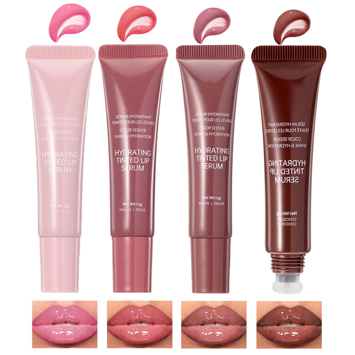 4 Colors Jelly Tinted Lip Serum Gloss Set for Women
