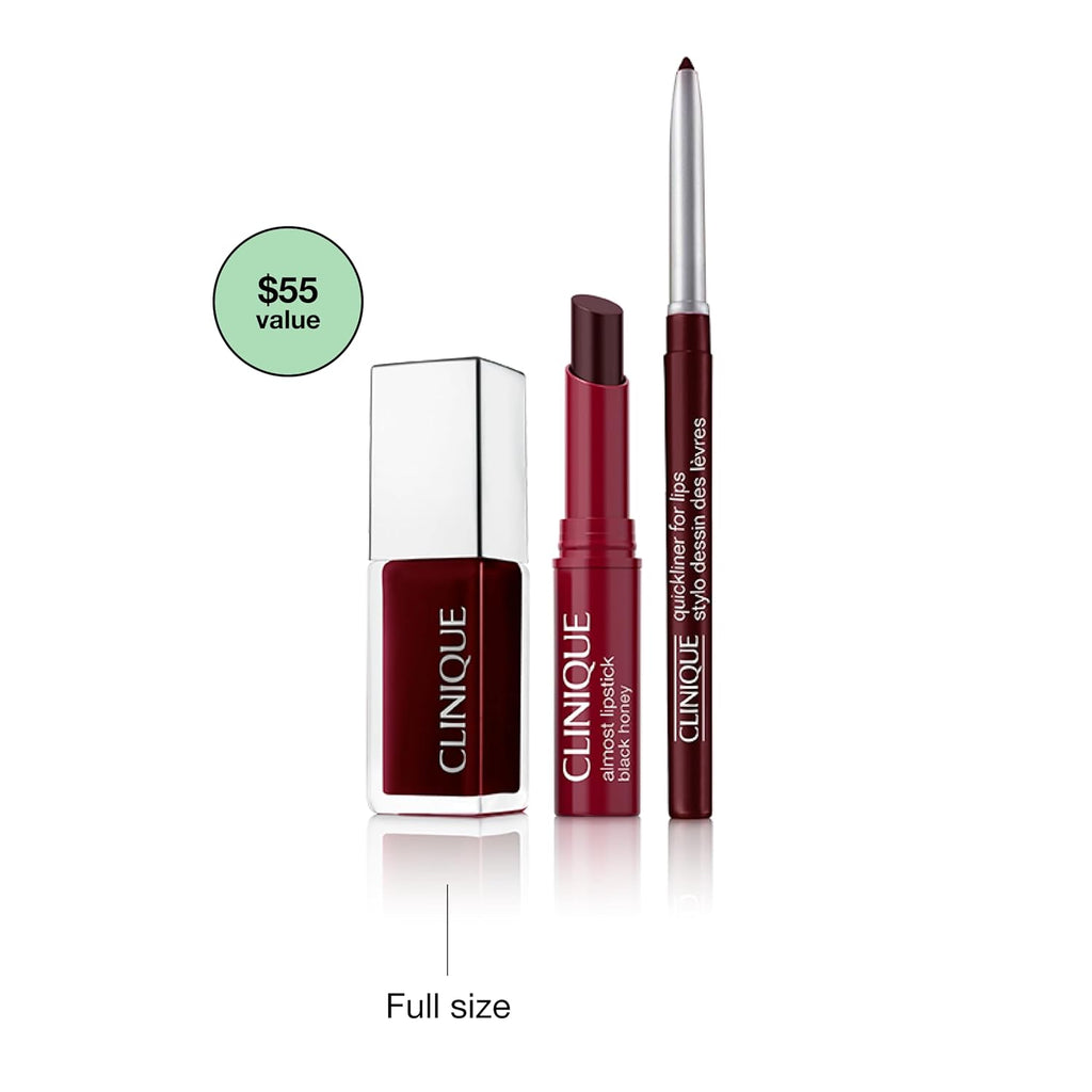 Clinique Black Honey Lip Gift Set with Almost Lipstick, Pop Lip + Cheek Oil, & Quickline Lip Liner | Gifts For Women