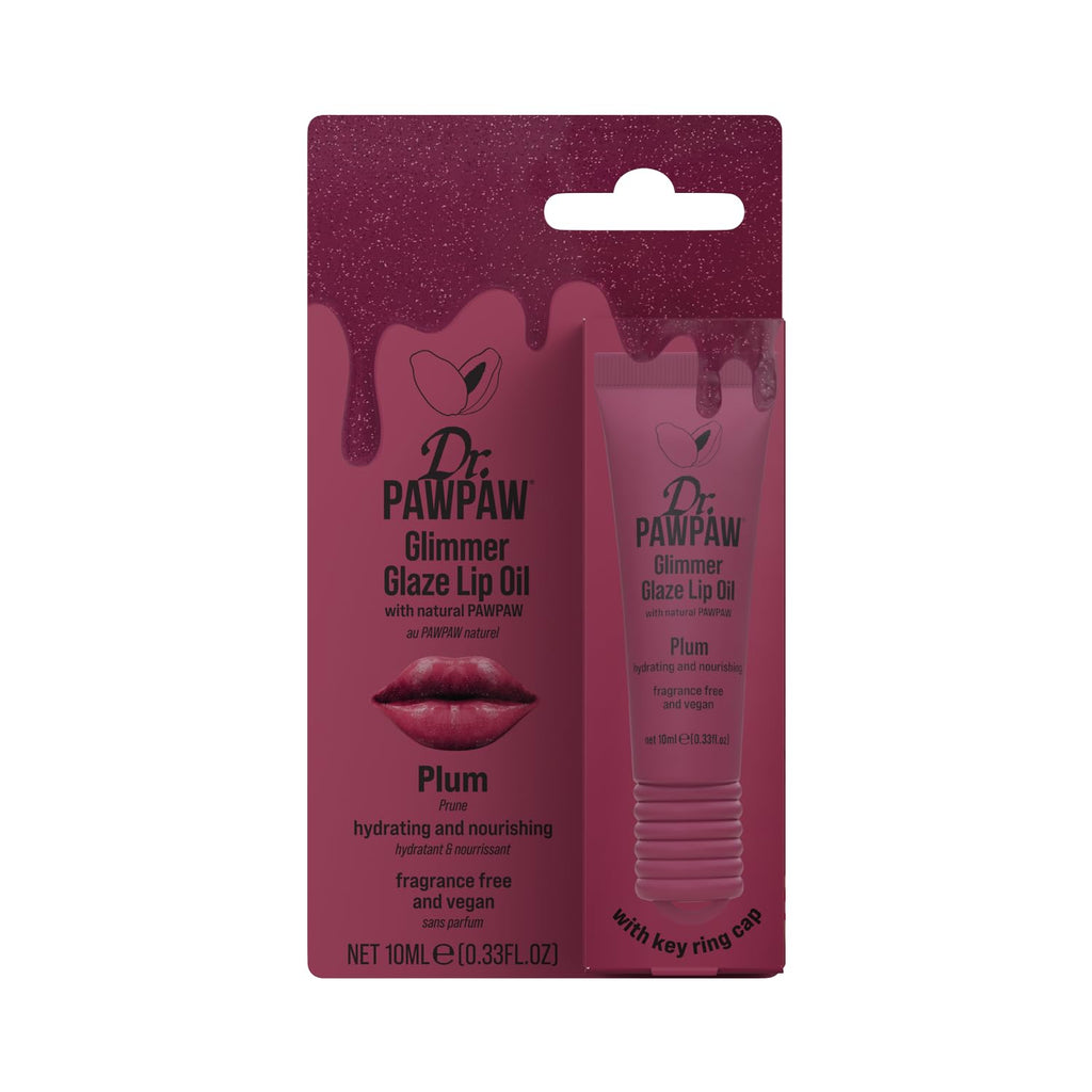 Dr.PAWPAW Glimmer Glaze Plum Lip Oil 10ml, Hydrating Glossy Lip Oil with Sheer Plum Tint and Shimmer, Non Sticky Vegan Lip Care for Juicy Glazed Lips
