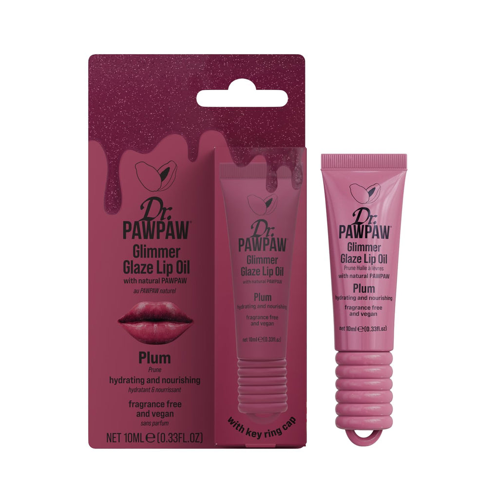Dr.PAWPAW Glimmer Glaze Plum Lip Oil 10ml, Hydrating Glossy Lip Oil with Sheer Plum Tint and Shimmer, Non Sticky Vegan Lip Care for Juicy Glazed Lips