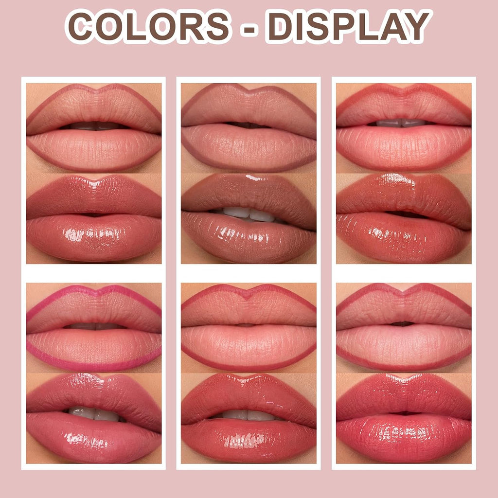 Nude Pink－Rosy Lip Liner Set with Glossy Lip Glaze, Lip Combo Kit with Natural Shades, Matte Lip Liner Pencil, High Pigment, Waterproof, Long Lasting, Moisturizing, Smooth for Lip Contouring