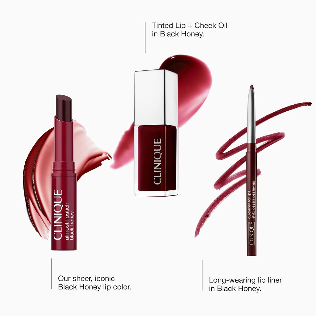 Clinique Black Honey Lip Gift Set with Almost Lipstick, Pop Lip + Cheek Oil, & Quickline Lip Liner | Gifts For Women
