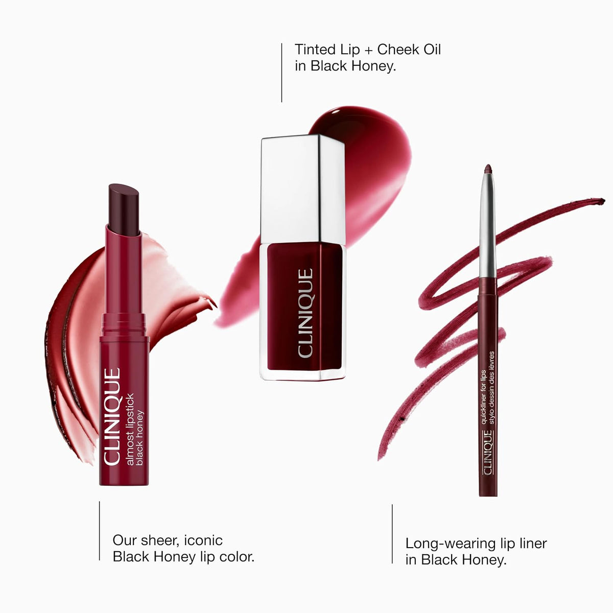 Clinique Black Honey Lip Gift Set with Almost Lipstick, Pop Lip + Cheek Oil, & Quickline Lip Liner | Gifts For Women