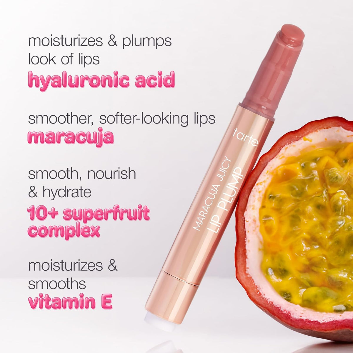 tarte maracuja juicy lip plump – Hydrating & Volumizing Lip Plumper Gloss Balm with Nourishing Hyaluronic Acid & Vitamin E, Plumps & Moisturizes, Vegan & Cruelty-Free