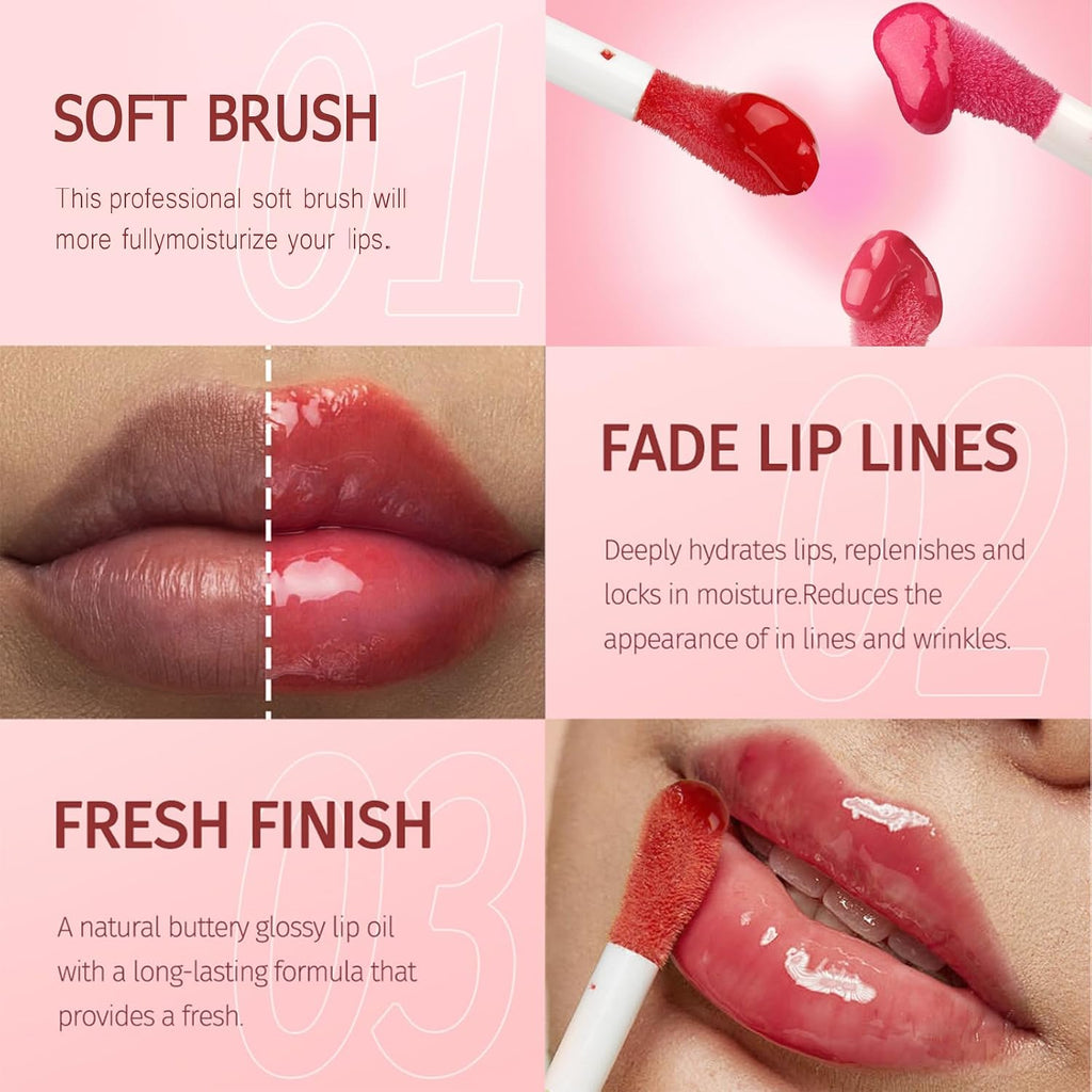 8 Colors Lip Oil Lip Glaze, Soft Brush Head Hydrating Lip Glow Oil,Shiny Transparent Lip Gloss Plumping,Long Lasting Nourishing Non-sticky Fresh Clear Smooth Lip Care (Set A＋B)