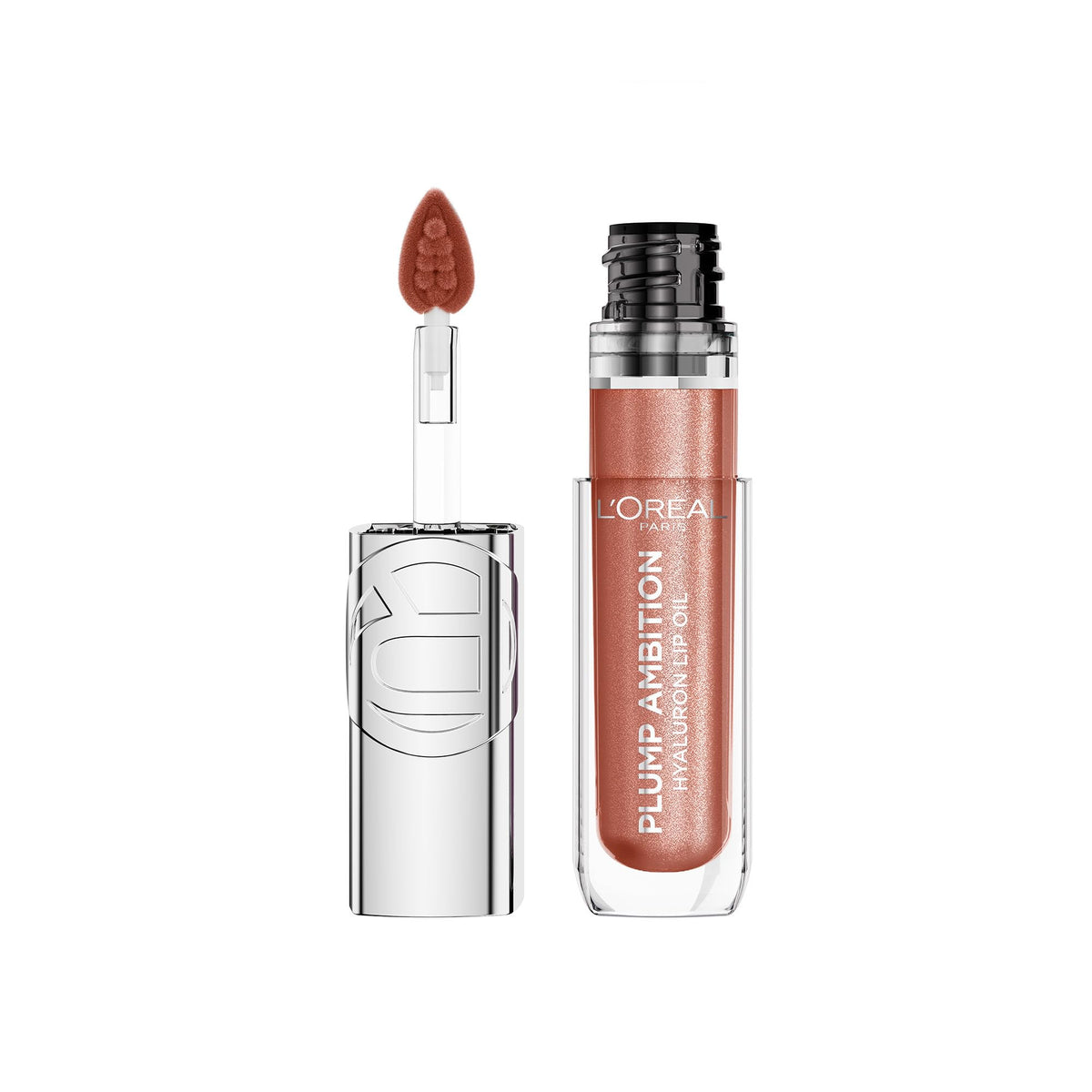 L'Oreal Paris Plump Ambition Hyaluron Lip Oil, 24 HR Lip Gloss with Hyaluronic Acid, Volumizing Formula with Glass-Like Shine, Cristal Clear 101, 0.16 Fl Oz