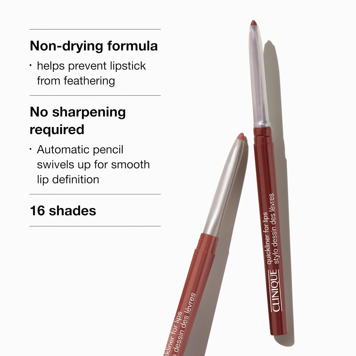 Clinique Long Lasting Quickliner Lip Liner | Non-Drying + No Sharpening | Available in 19 Shades | Now In Black Honey, Pink & Nude Honey