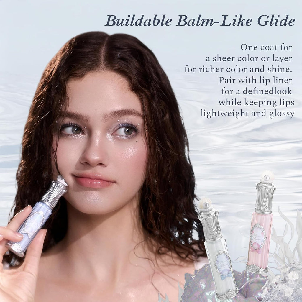 Flower Knows Shell's Jewel Nourishing Lip Glaze, Iridescent Shimmery Clear
