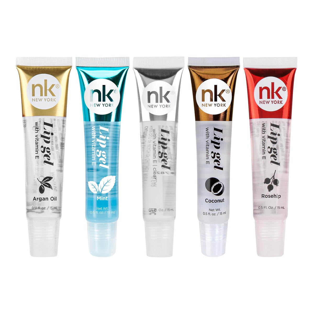 NICKA K NEW YORK, Hydrating Lip Gel Set, Assorted, Vitamin E, 5-Pack