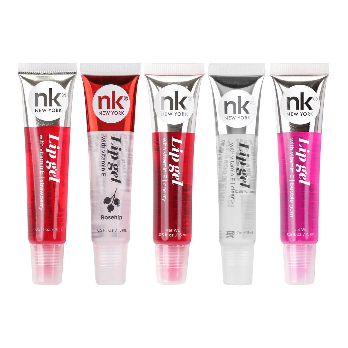 NICKA K NEW YORK, Hydrating Lip Gel Set, Assorted, Vitamin E, 5-Pack