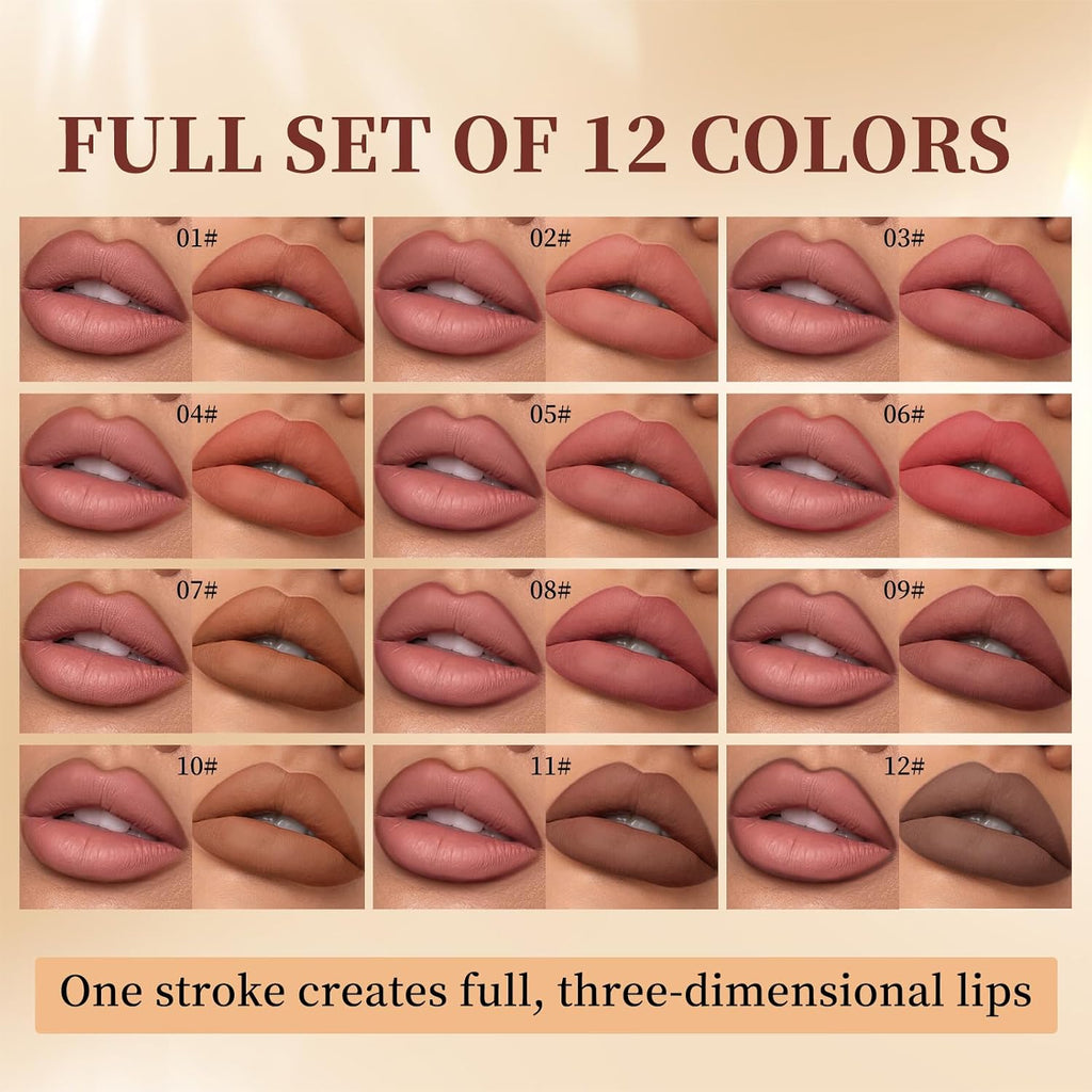 QiBest 12Pcs Creamy Lipstick Lip Liner Set, Pigmented Liner Pencils with Fine Tip for Shaping & Sculpting Lips, Matte Lipliner Lipsticvks Pack Makeup Gift Kit for Women & Girls, Long Lasting for 24hrs