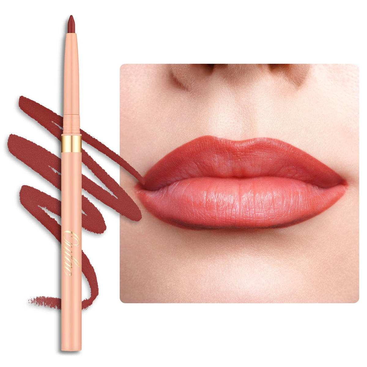 Oulac Brown Lip Liner Pencil, 2in1 Retractable Makup Crayon for Lipliner and Eyeliner, Highly Pigmented, Smooth, Long Lasting and Waterproof Formula, Vegan Beauty, 03 Teddy