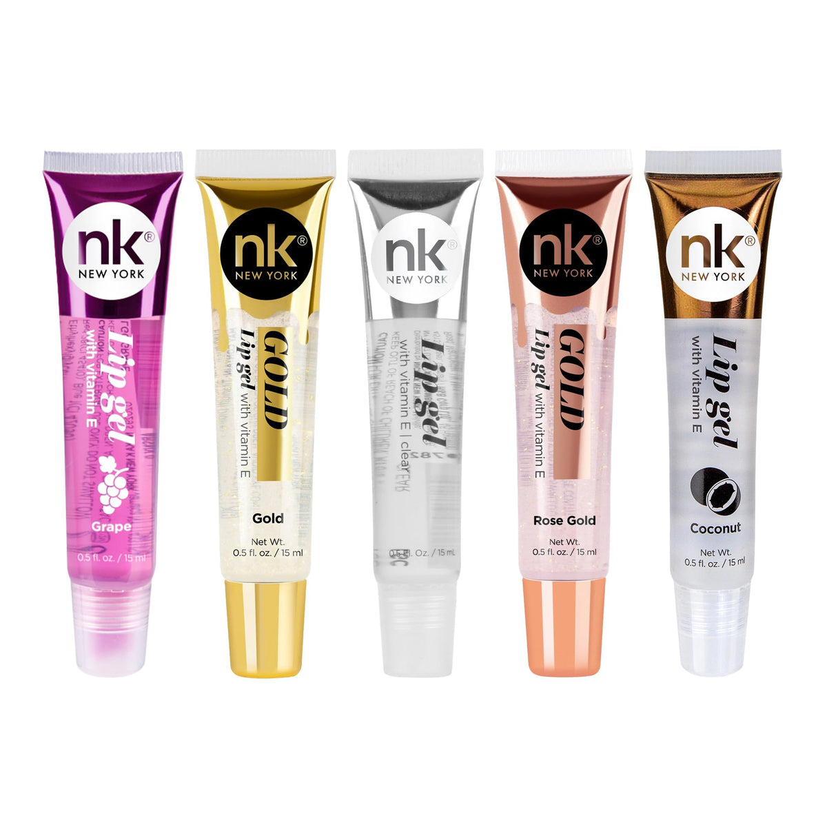 NICKA K NEW YORK, Hydrating Lip Gel Set, Assorted, Vitamin E, 5-Pack