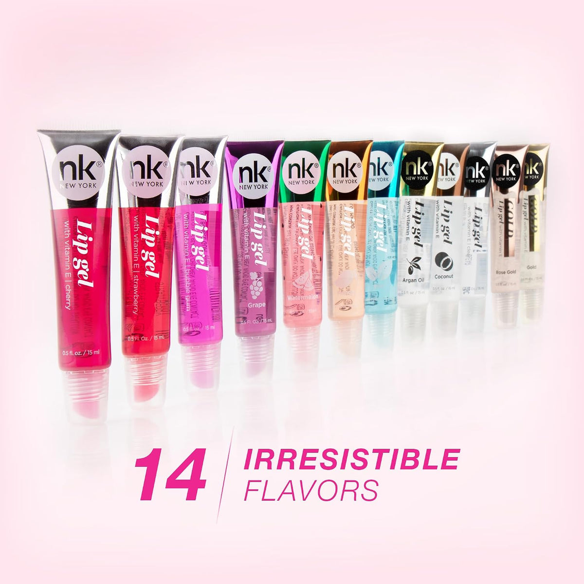 NICKA K NEW YORK, Hydrating Lip Gel Set, Assorted, Vitamin E, 5-Pack