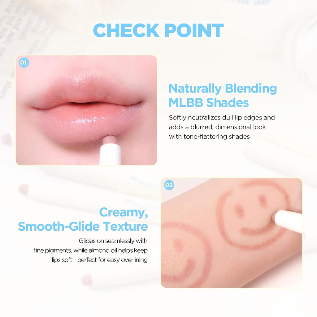 lilybyred Smiley Lip Blending Stick | Korean 3-in-1 Lip Liner, Natural Lip Contour & Definition, Velvety Matte Finish, Soft Blur Effect, Smooth Glide, Easy to Blend, 0.028 oz (03 Be Happy with me)