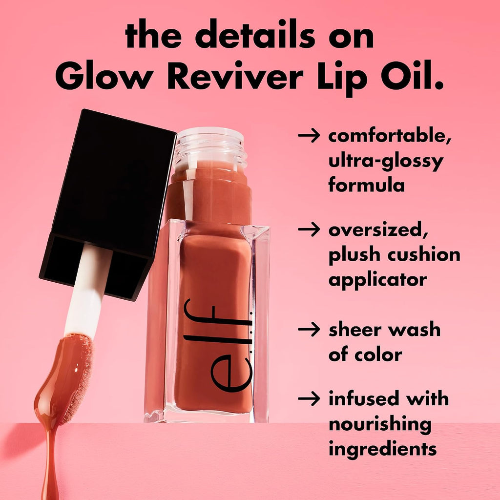e.l.f. Glow Reviver Lip Oil, Tinted, Hydrating & Non-Sticky, Jam Session