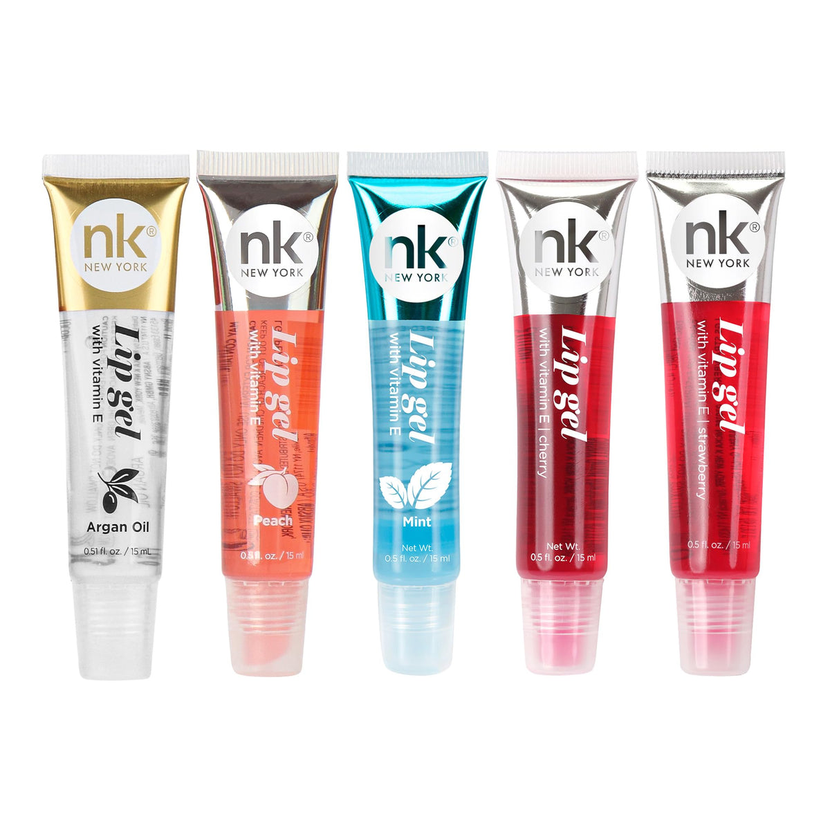 NICKA K NEW YORK, Hydrating Lip Gel Set, Assorted, Vitamin E, 5-Pack